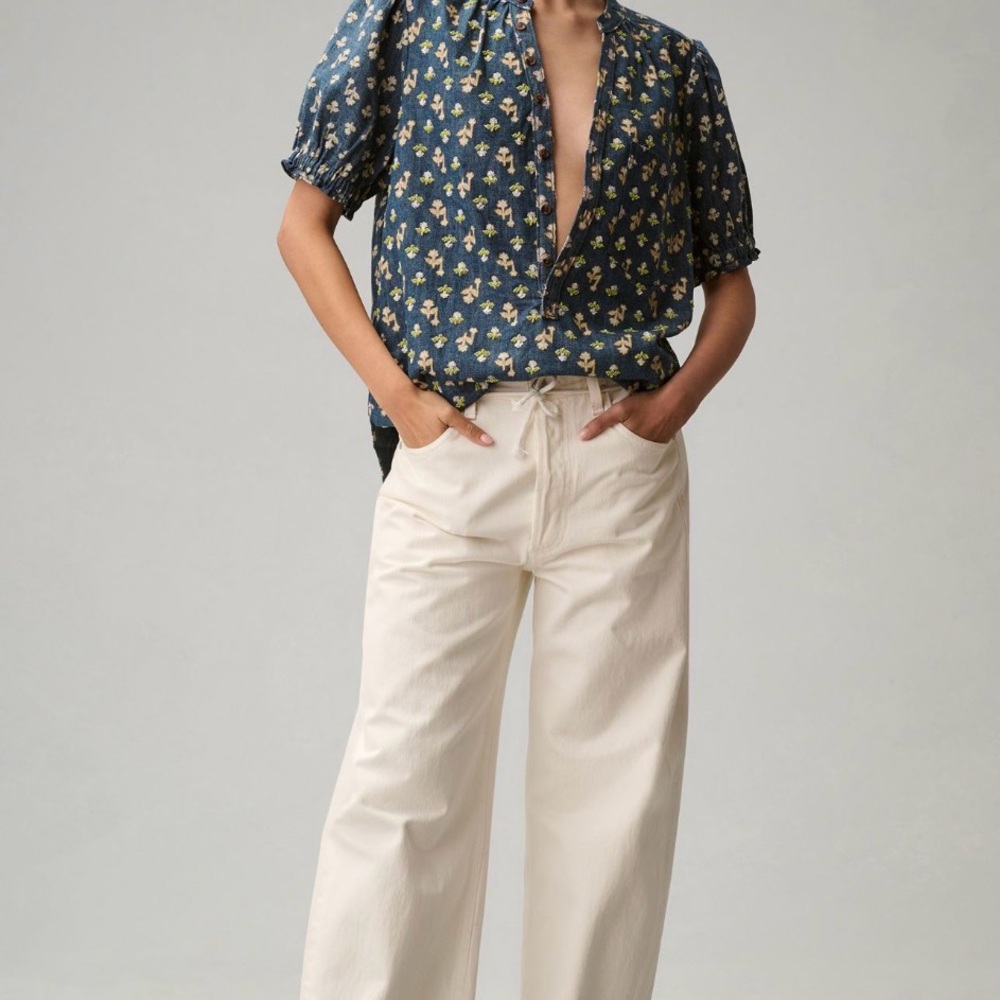 Pilcro by Anthropologie Beaded Detail Floral Denim Women's Top XL - Picture 4 of 11